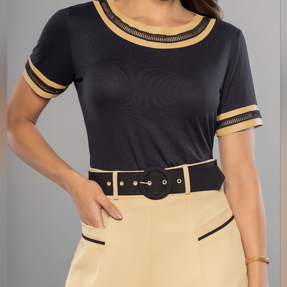 Elegant Black and Tan Women's Top Shorts Set
